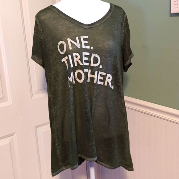 STATE of Mine L large army green sheet ONE TIRED MOTHER tee Tshirt soft - Picture 1 of 9